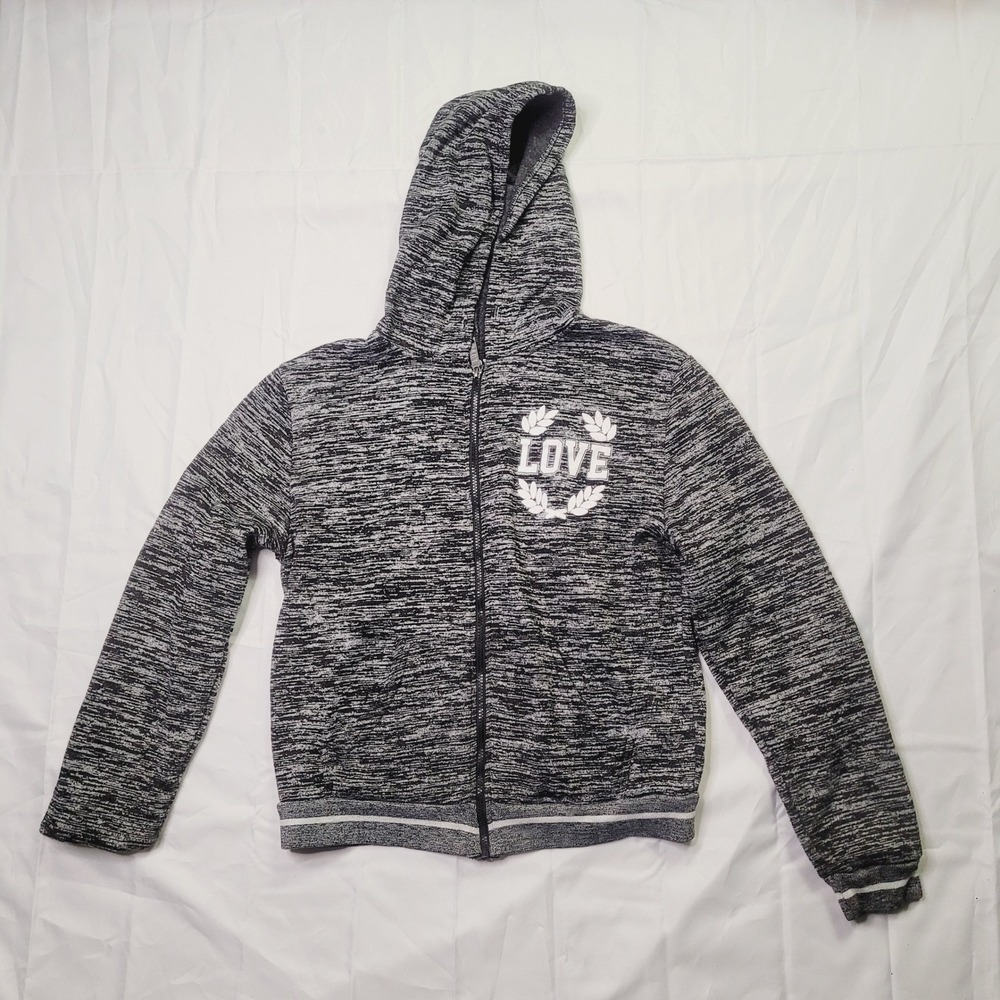 Love Love Love‎ Zip Up Hoodie Women 1X Black White Excellent Space Dye Marled